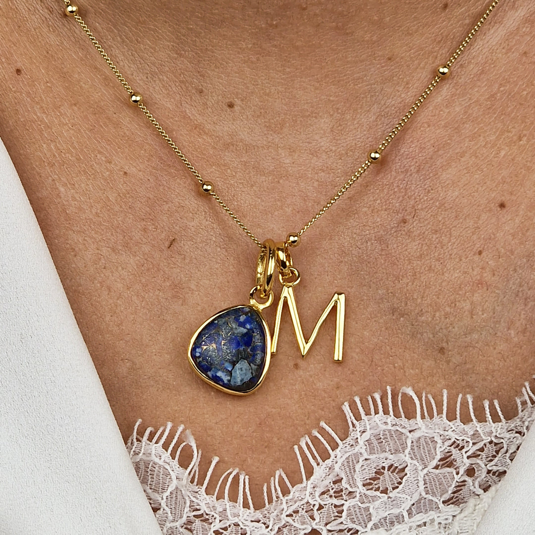 18ct Gold Vermeil Plated Lapis Lazuli Initial Necklace