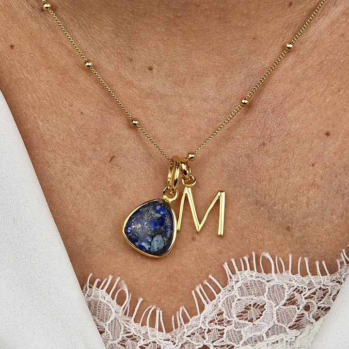 18ct Gold Vermeil Plated Lapis Lazuli Initial Necklace