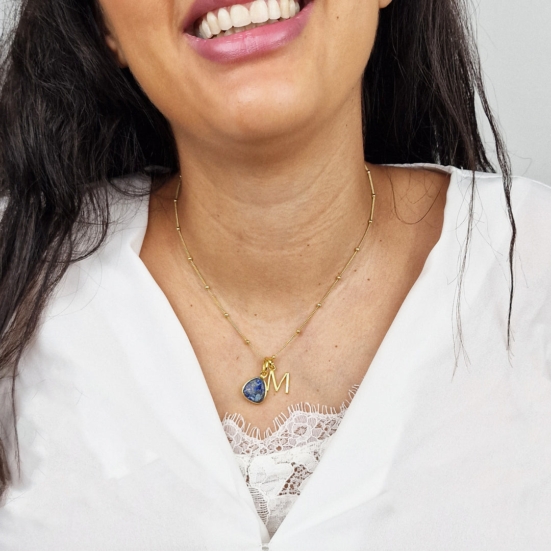 18ct Gold Vermeil Plated Lapis Lazuli Initial Necklace