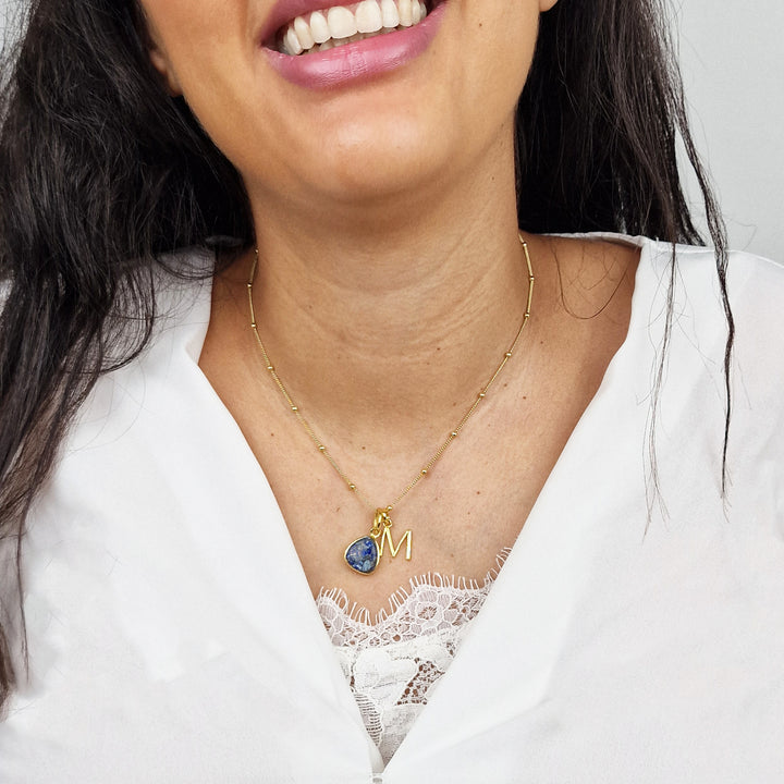 18ct Gold Vermeil Plated Lapis Lazuli Initial Necklace