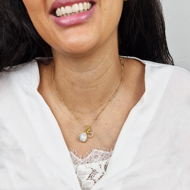18ct Gold Vermeil Plated Moonstone Initial Necklace