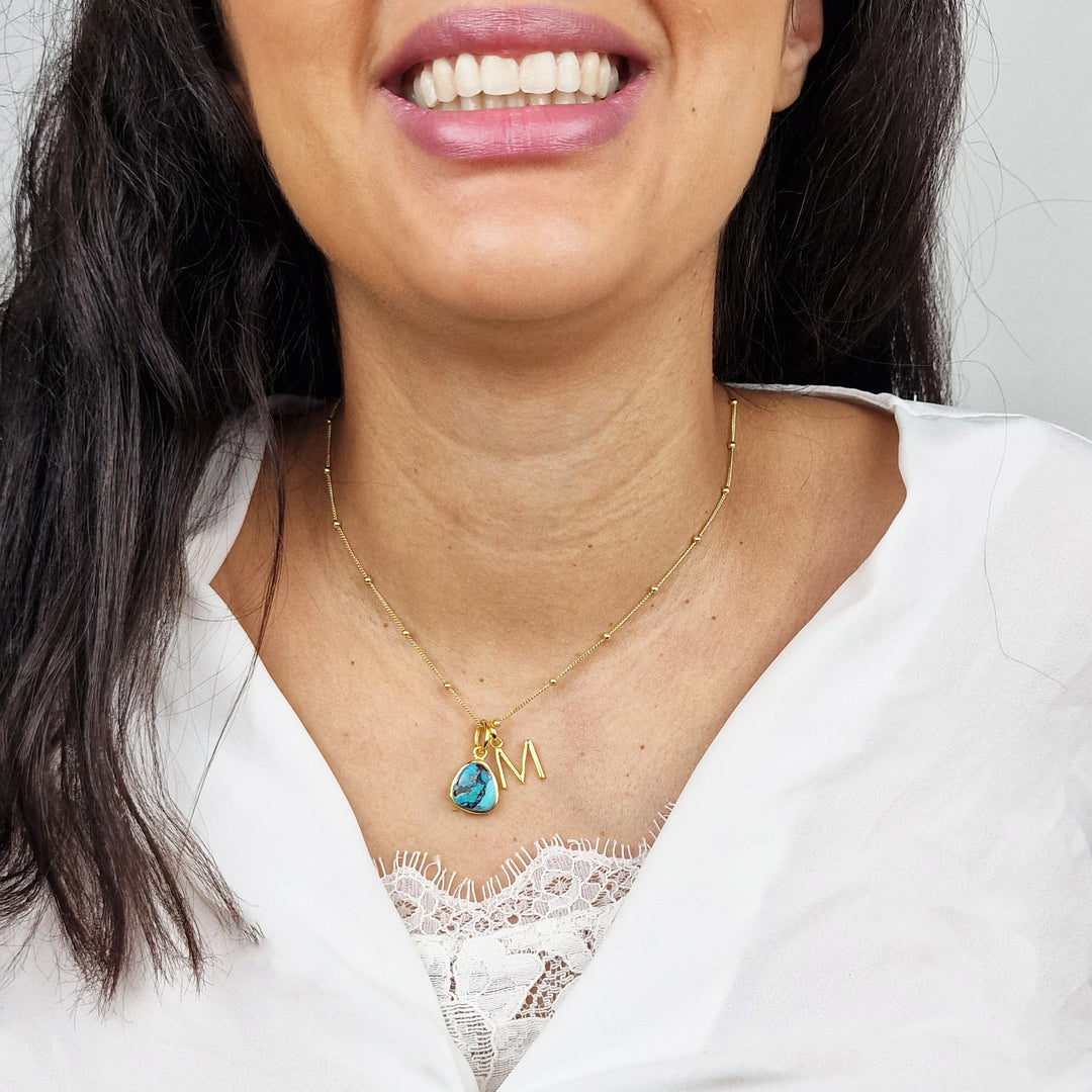 18ct Gold Vermeil Plated Turquoise Initial Necklace