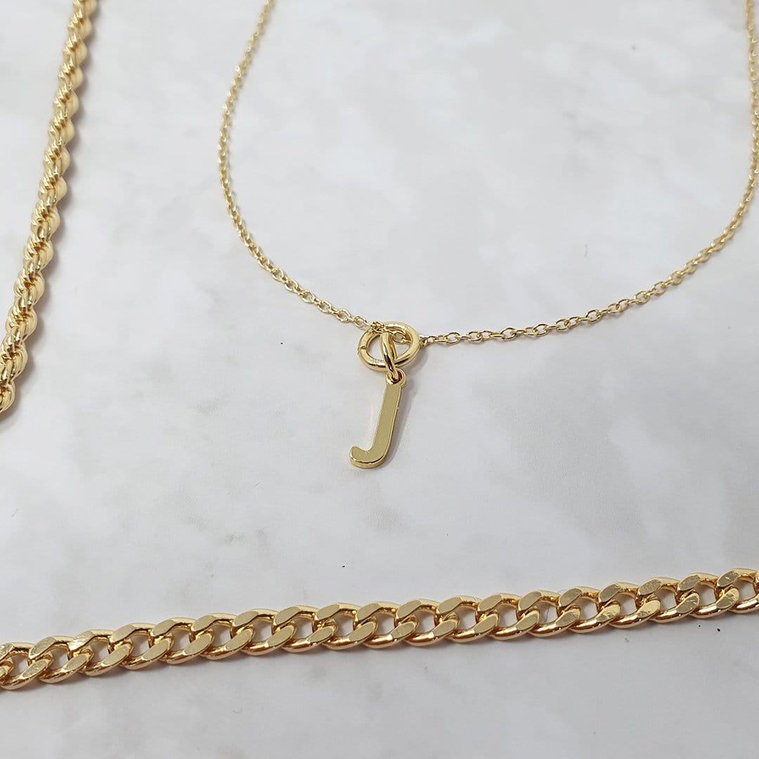 18k Gold Alpha Initial Pendant Charms - J