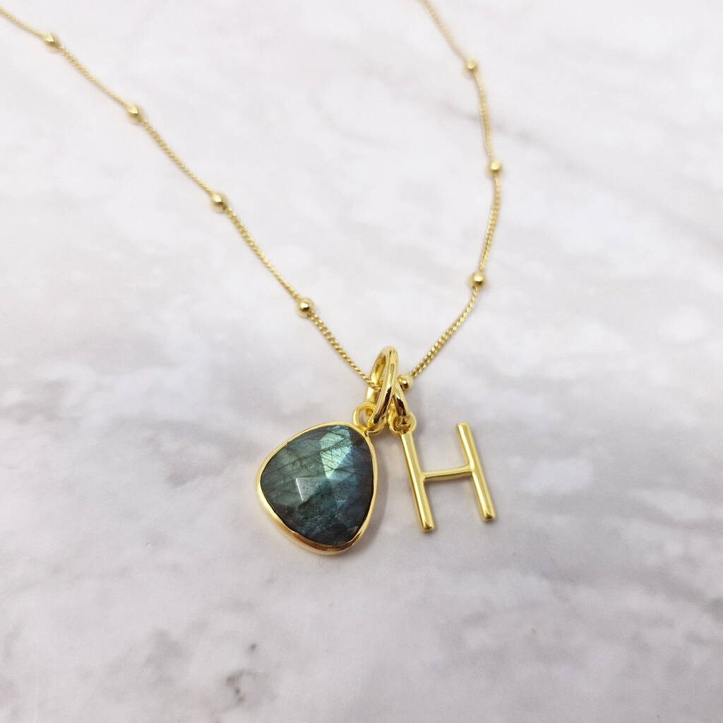 18ct Gold Vermeil Plated Labradorite Initial Necklace