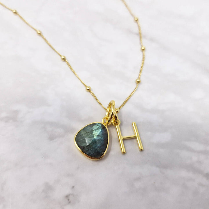 18ct Gold Vermeil Plated Labradorite Initial Necklace