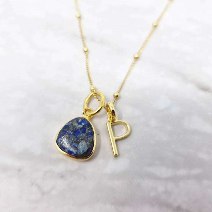 18ct Gold Vermeil Plated Lapis Lazuli Initial Necklace