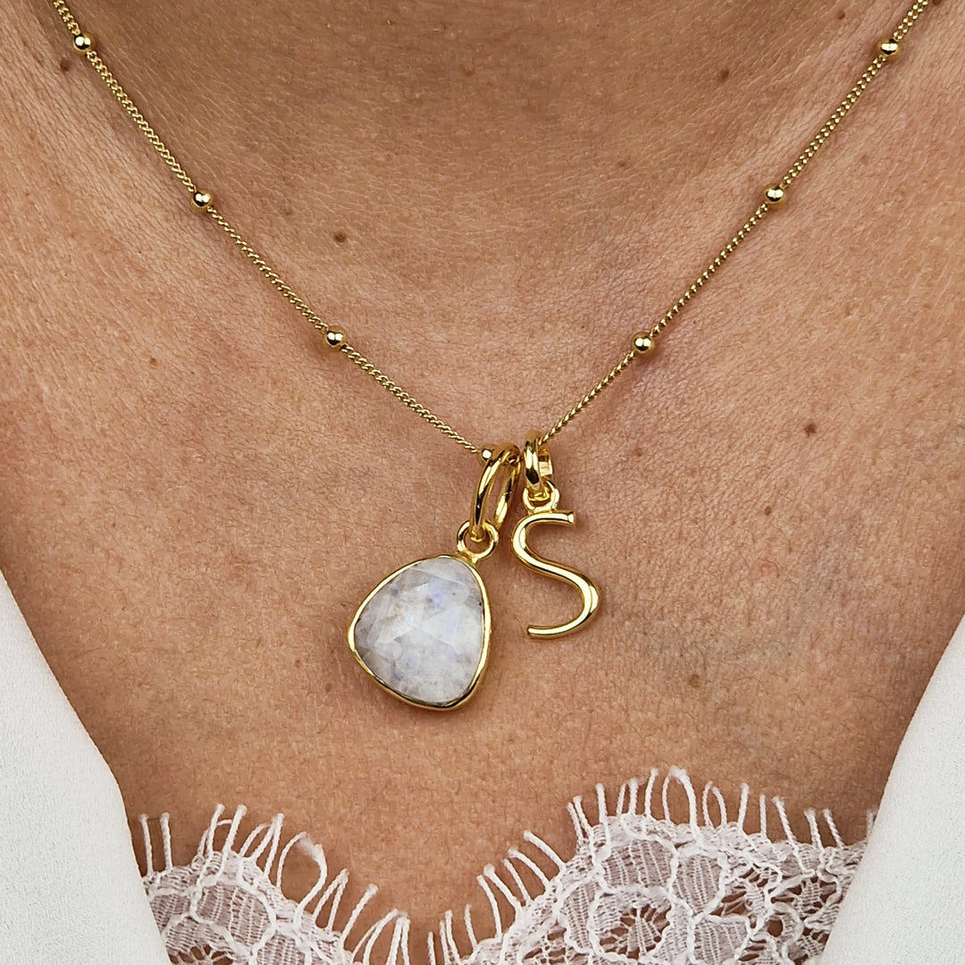 18ct Gold Vermeil Plated Moonstone Initial Necklace