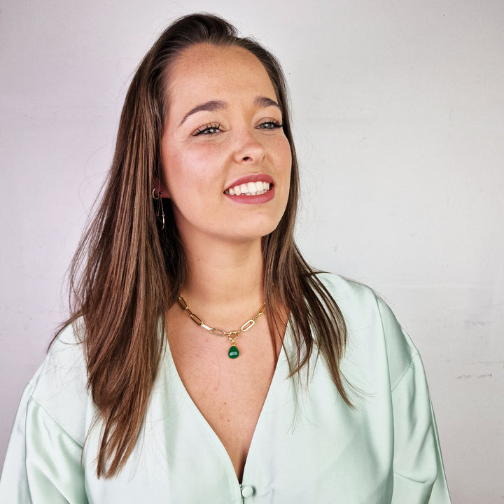 Green Onyx May Birthstone Gold Plated Charm Necklace
