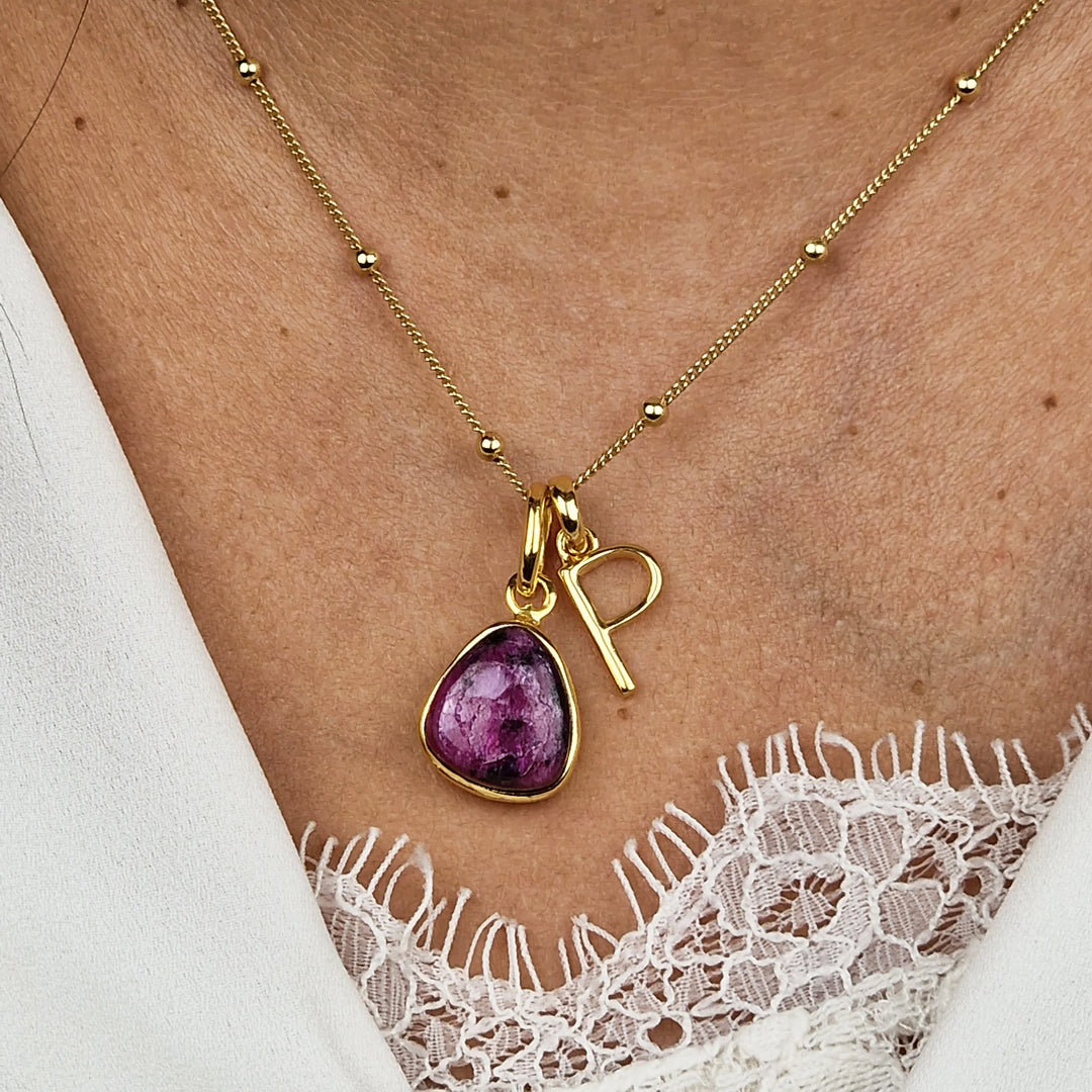18ct Gold Vermeil Plated Ruby Initial Necklace