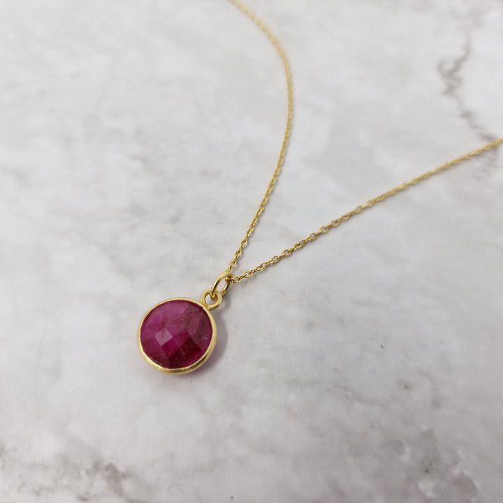 18ct Gold Vermeil Plated Round Ruby Necklace