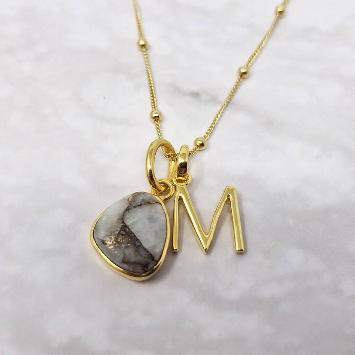 18ct Gold Vermeil Plated White Calcite Initial Necklace