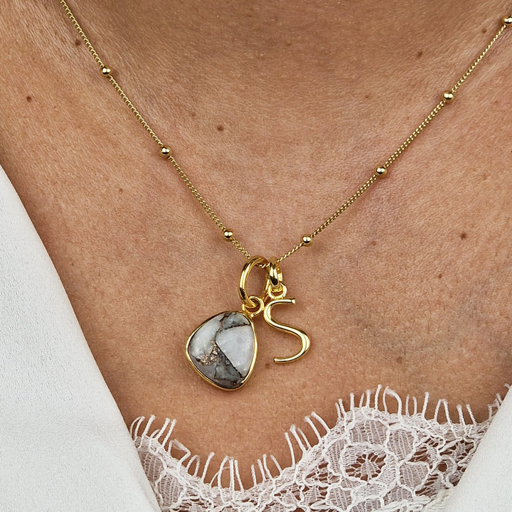 18ct Gold Vermeil Plated White Calcite Initial Necklace