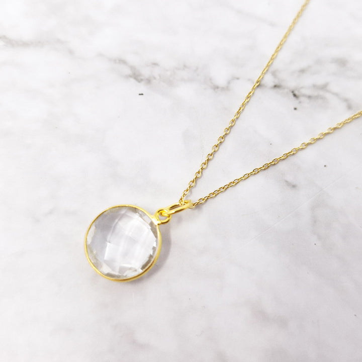 18ct Gold Plated White Topaz Crystal Charm Necklace