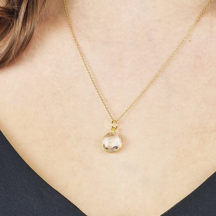 18ct Gold Plated White Topaz Crystal Charm Necklace
