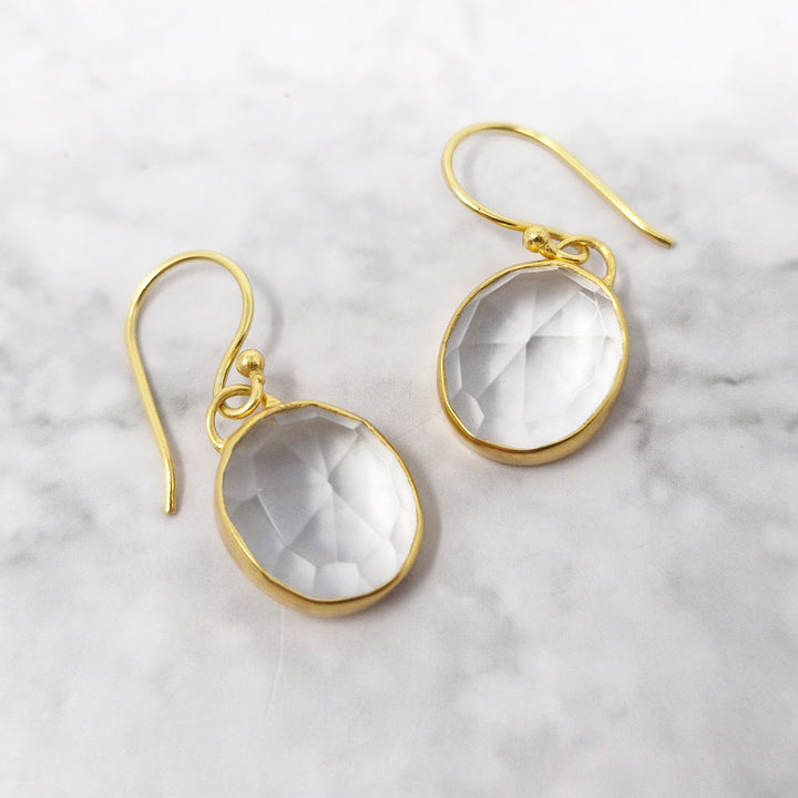 18ct Gold Plated White Topaz Wire Drop Earrings