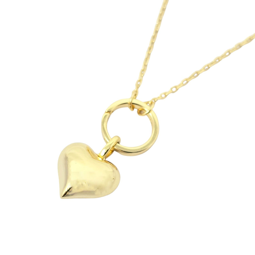 Gold Plated Puffed Heart Pendant Love Charm Necklace