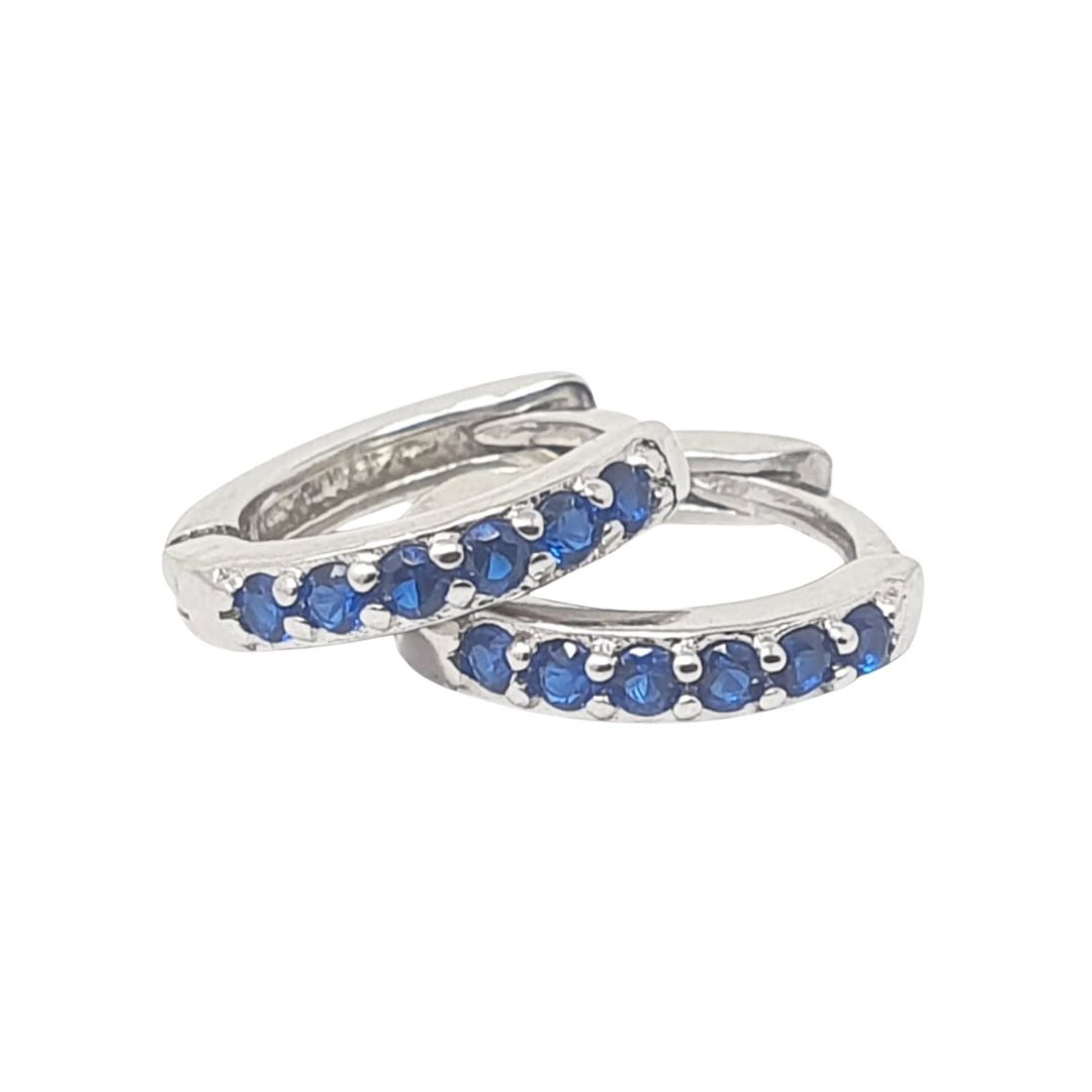 Sapphire September Birthstone Huggie Hoop Sterling Silver Earrings