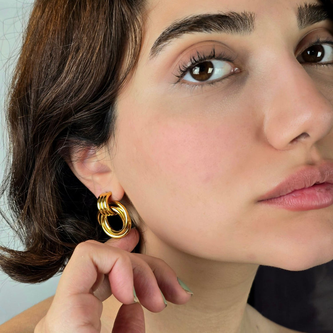 Chunky Multi Knot Interlocking Hoop Stud Earrrings