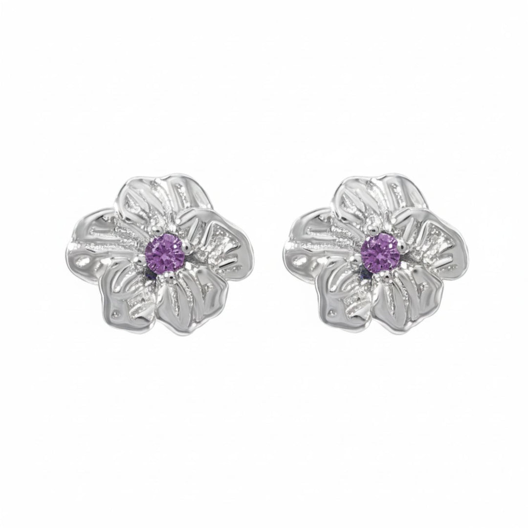 Amethyst February Birthstone Violet Birthflower Sterling Silver Stud Earrings