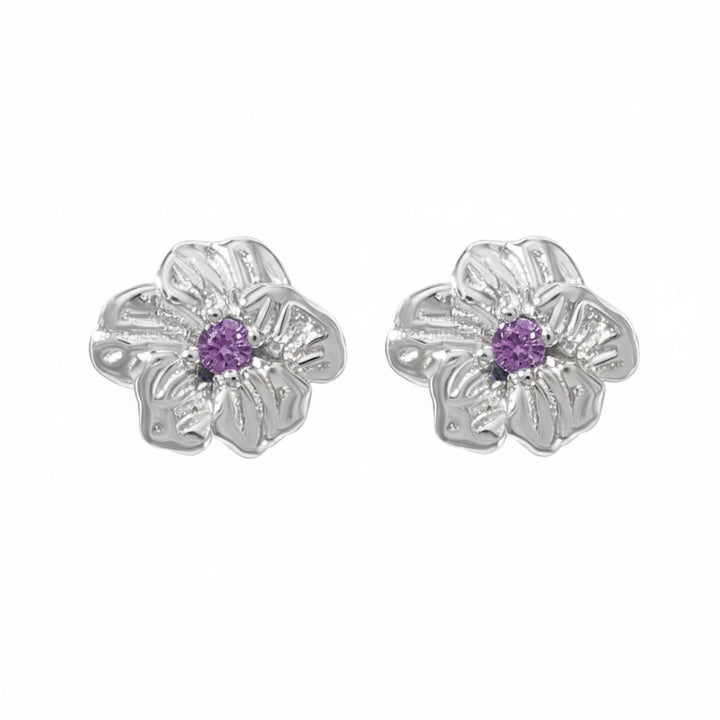 Amethyst February Birthstone Violet Birthflower Sterling Silver Stud Earrings