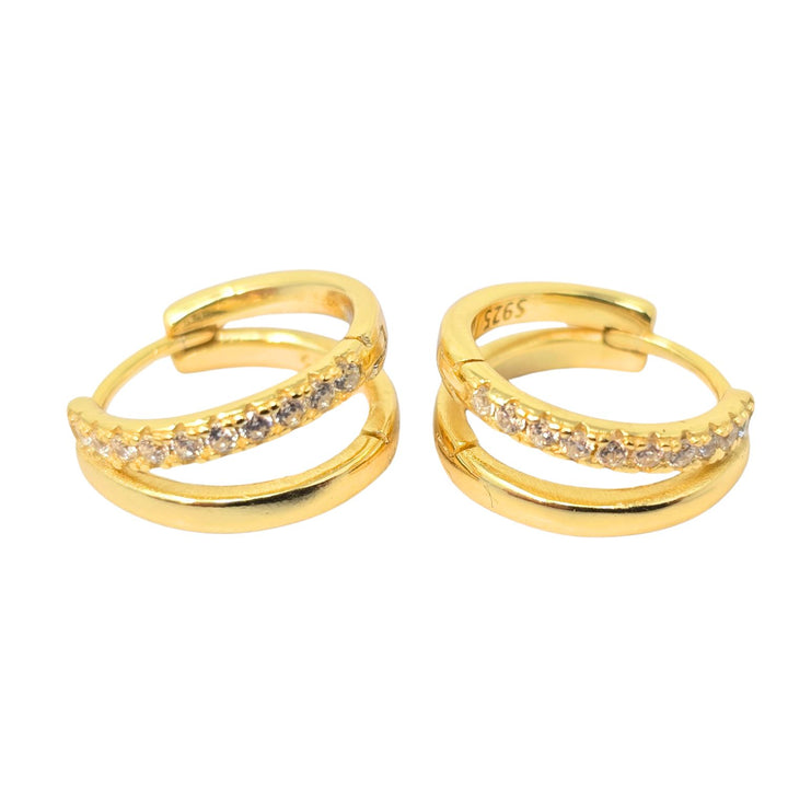 Diamond April Birthstone Double Hoop Small Huggie Gold Plated Earrings