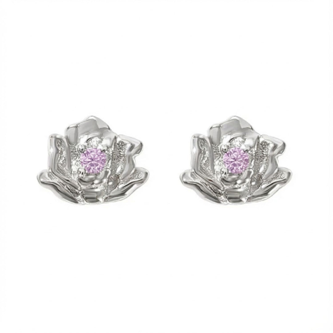 Alexandrite June Birthstone Rose Birthflower Sterling Silver Stud Earrings