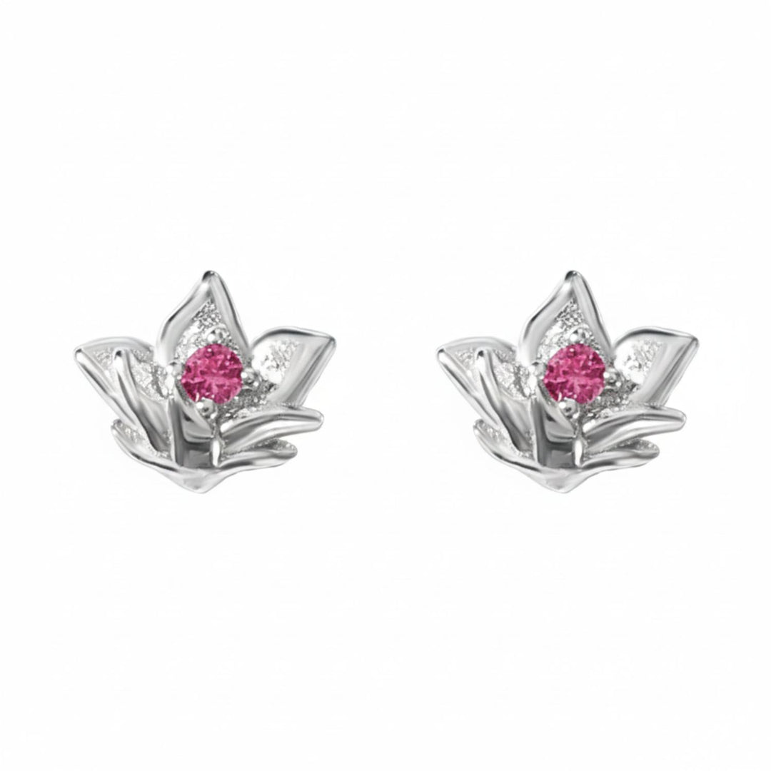Ruby July Birthstone Larkspur Birthflower Sterling Silver Stud Earrings