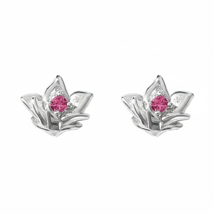 Ruby July Birthstone Larkspur Birthflower Sterling Silver Stud Earrings