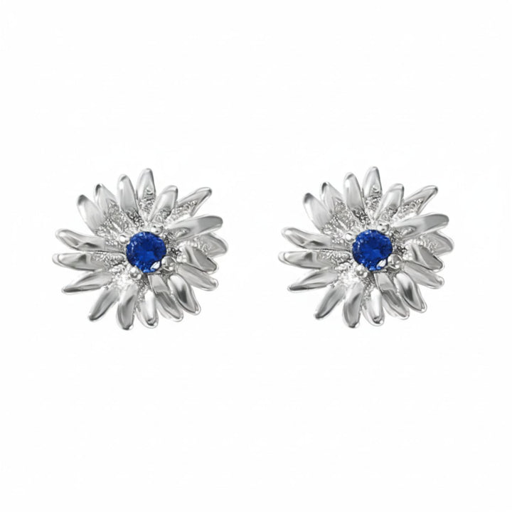 Sapphire September Birthstone Aster Birthflower Sterling Silver Stud Earrings