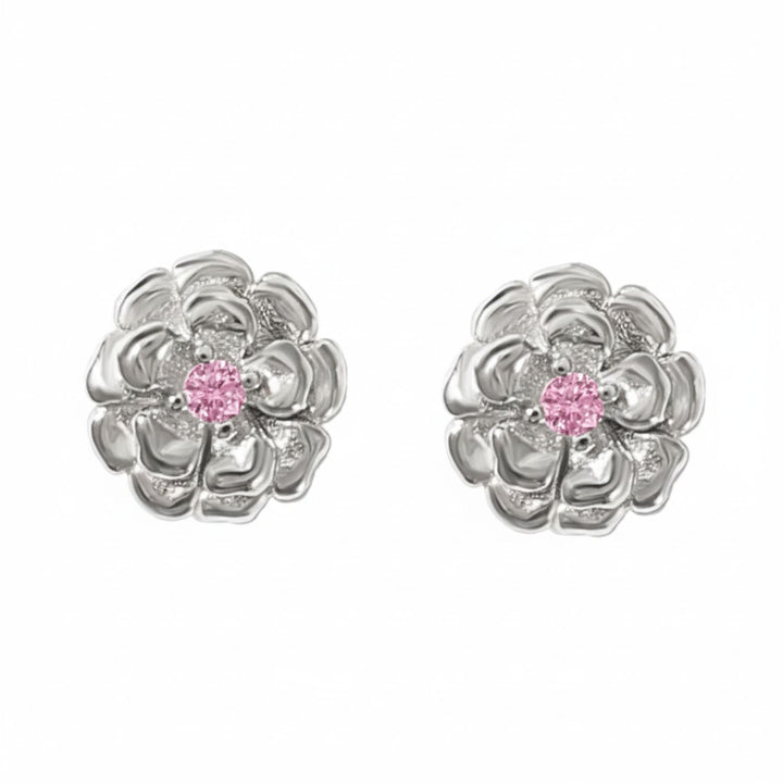 Pinkk Toumaline October Birthstone Marigold Birthflower Sterling Silver Stud Earrings