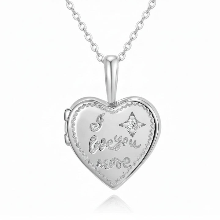 I Love You More Heart Charm Silver Necklace