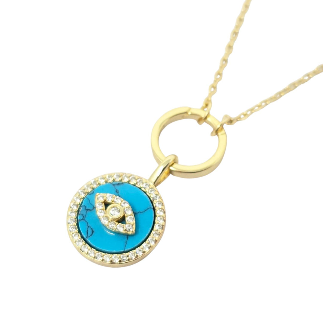 Gold Plated Turquoise Evil Eye Pendant Charm Necklace