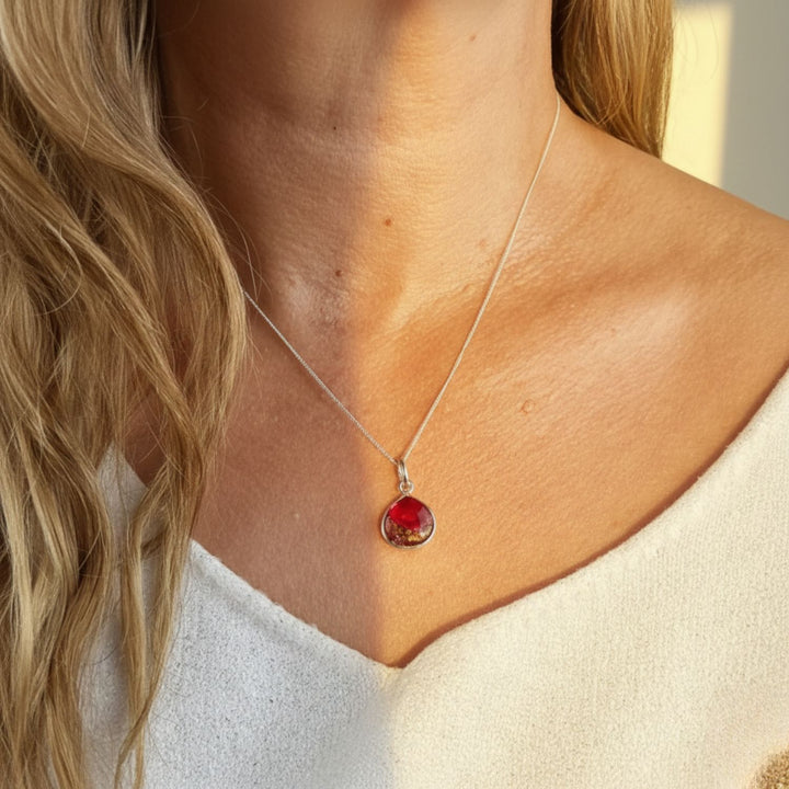 Garnet January Birthstone Sterling Silver Charm Necklace