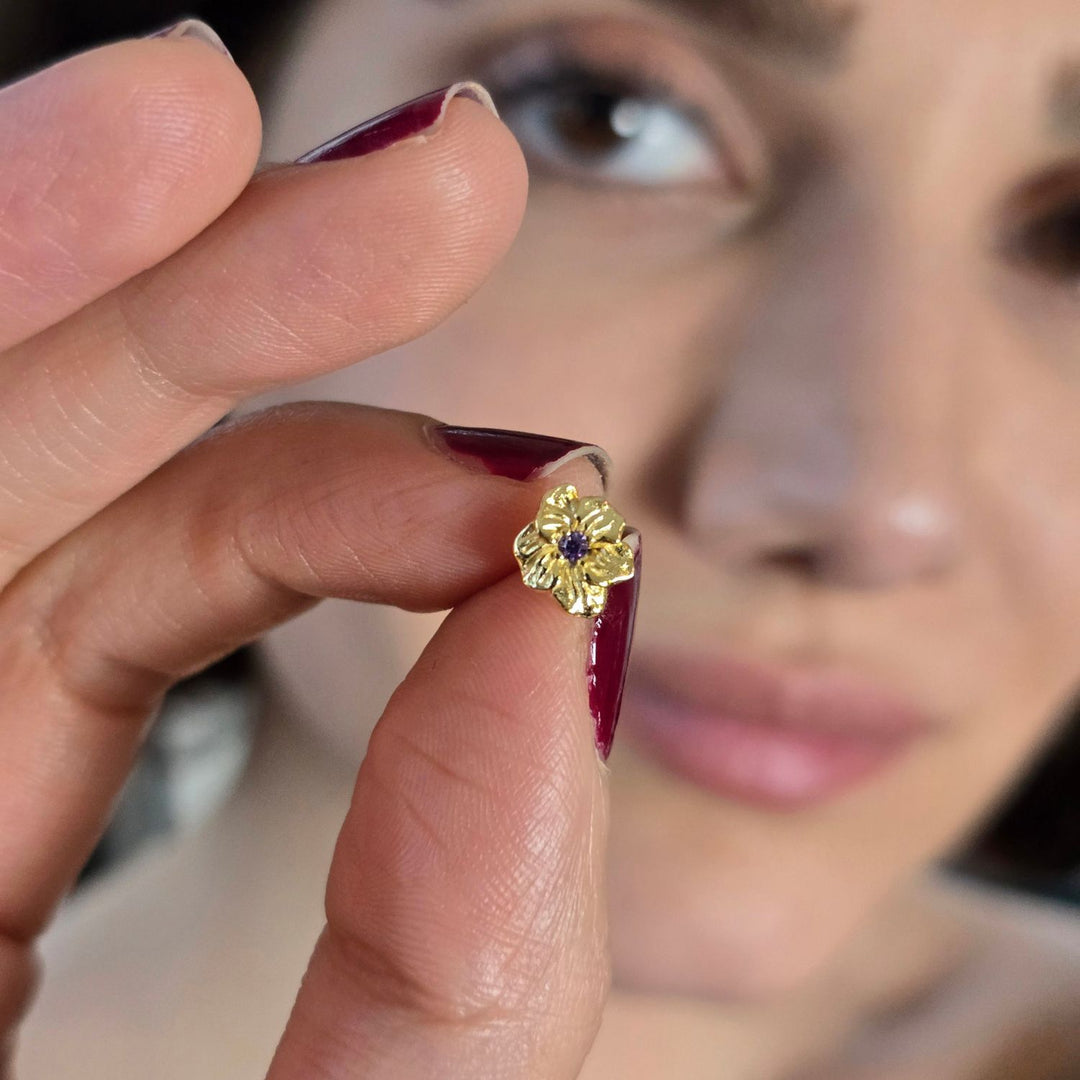 Amethyst February Birthstone Violet Birthflower Gold Plated Stud Earrings