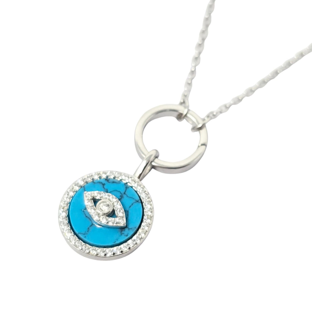 Silver Turquoise Evil Eye Pendant Charm Necklace