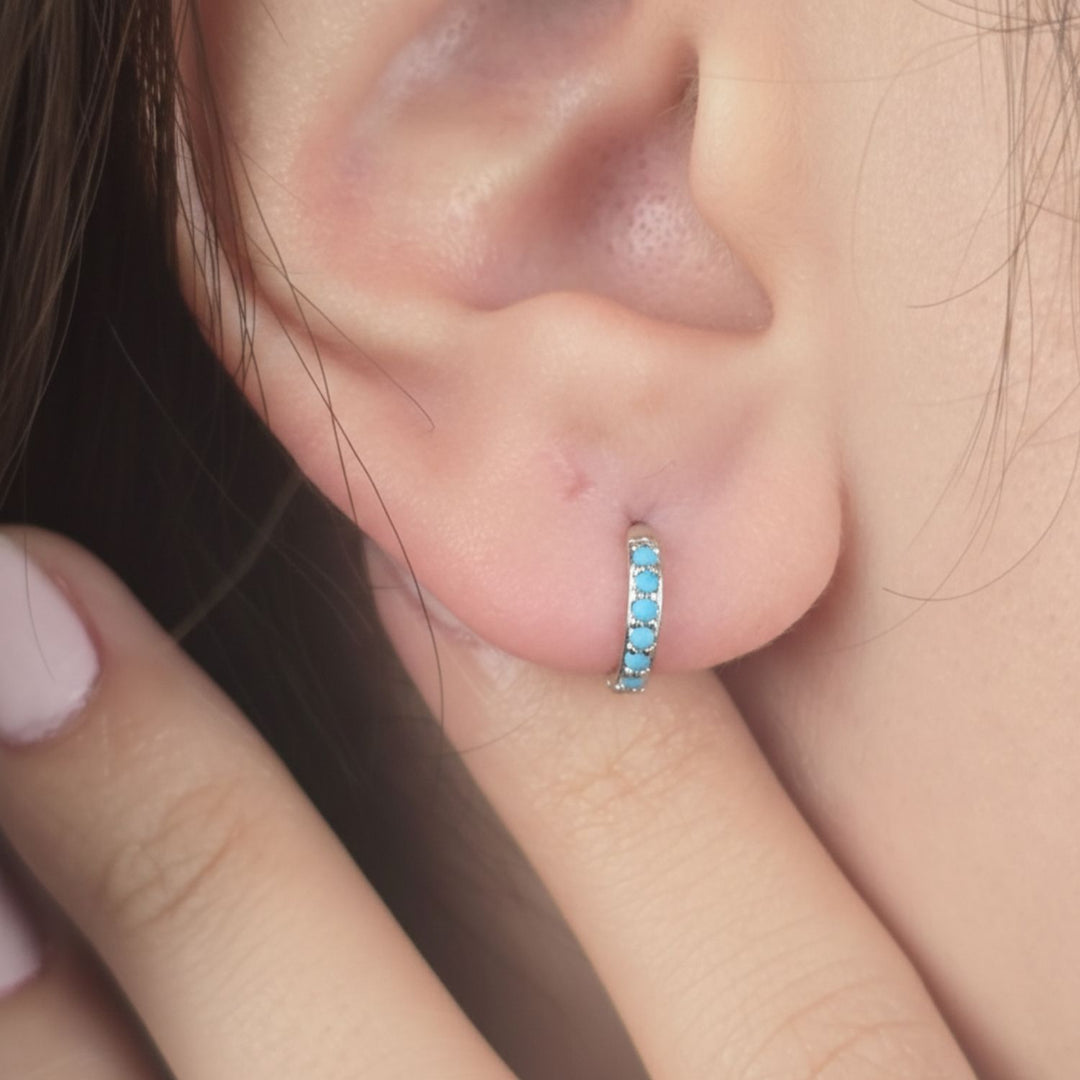 Turquoise December Birthstone Small Silver Huggie Hoops