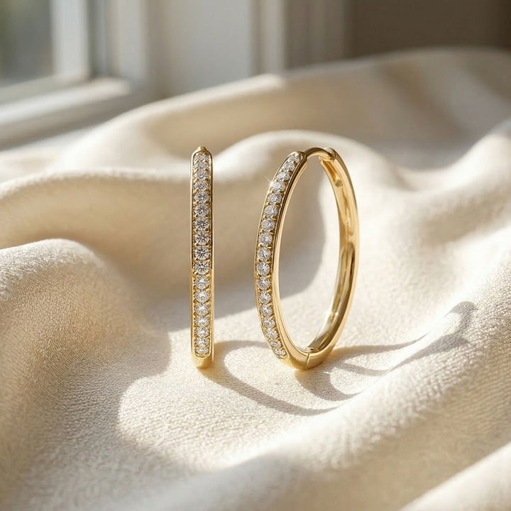 Large Round Hoop 40mm Gold Plated Earrings With Certified Austrian Crystals