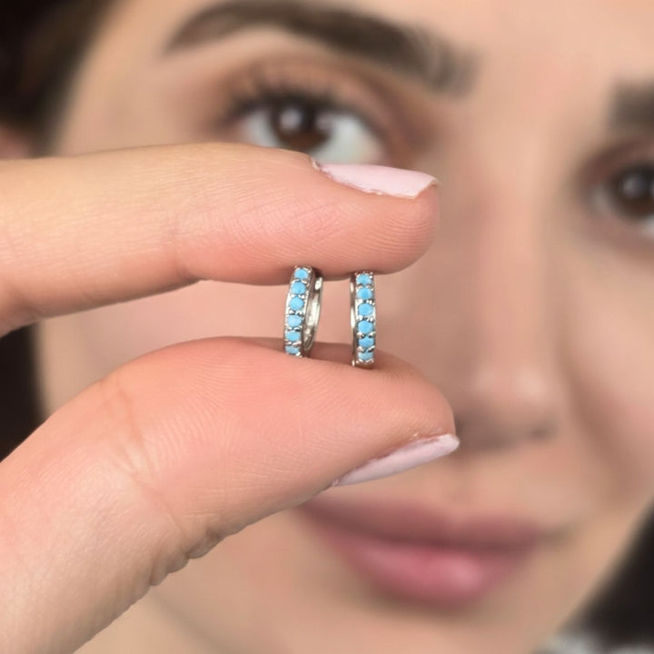 Turquoise December Birthstone Small Silver Huggie Hoops
