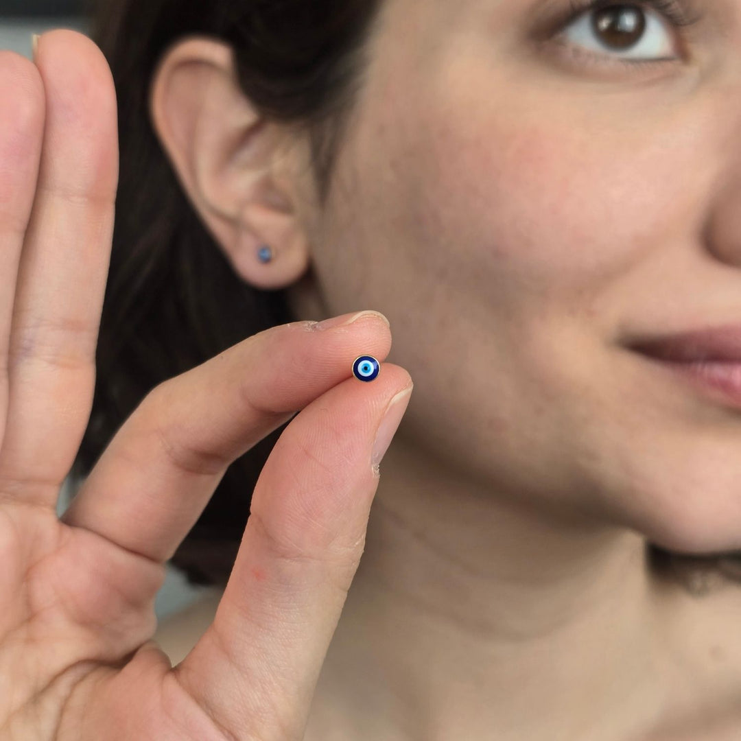 Turkish Evil Eye Nazar Protective Silver Stud Earrings