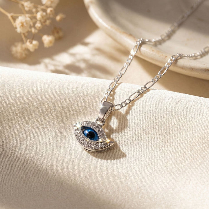 Evil Eye Blue Pendant Charm Sterling Silver Necklace