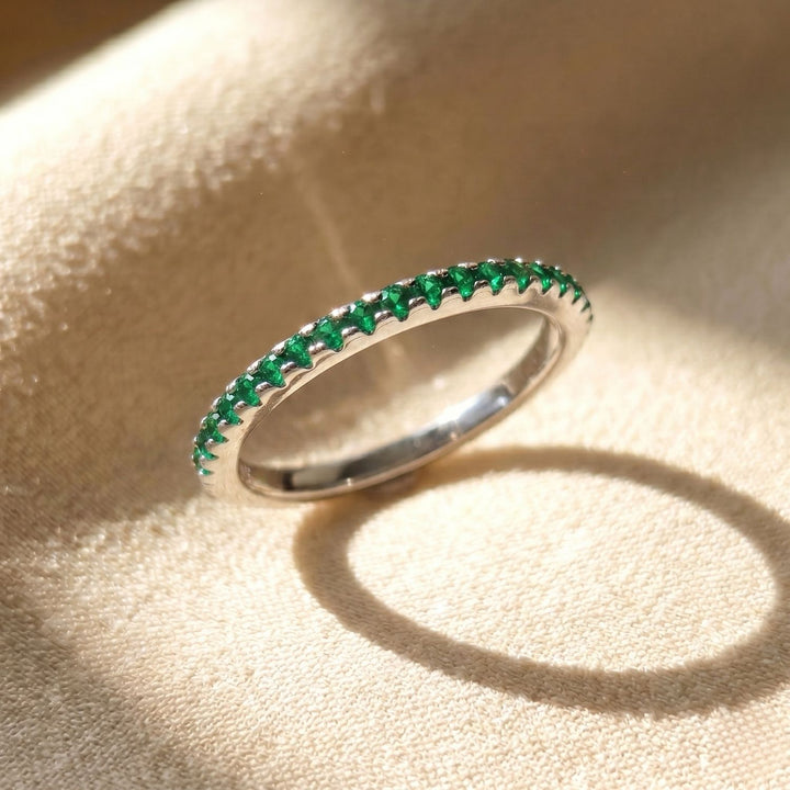 Emerald May Birthstone Crystal Sterling Silver Ring