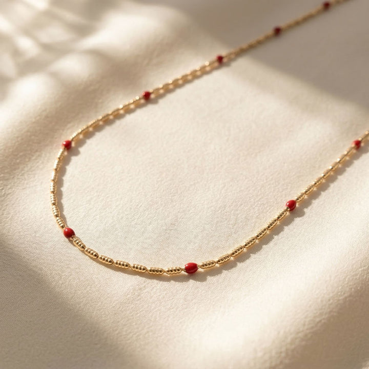 18ct Gold Plated Minimalist Rouge Beaded Necklace