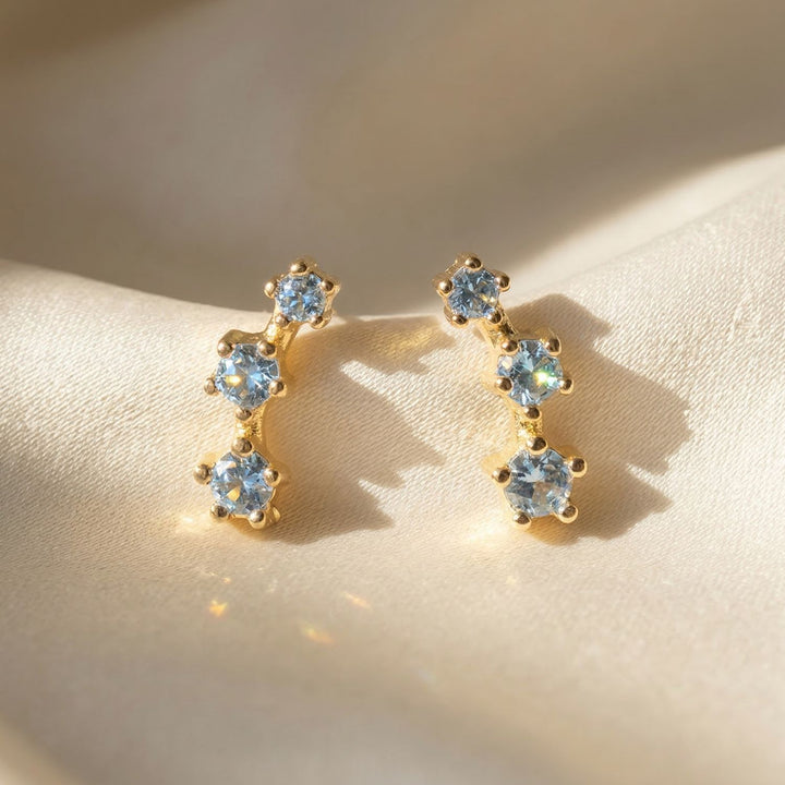 Blue Topaz December Birthstone Climber Stud Earrings