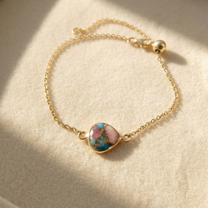 18ct Gold Vermeil Pink Opal And Turquoise Adjustable Bracelet