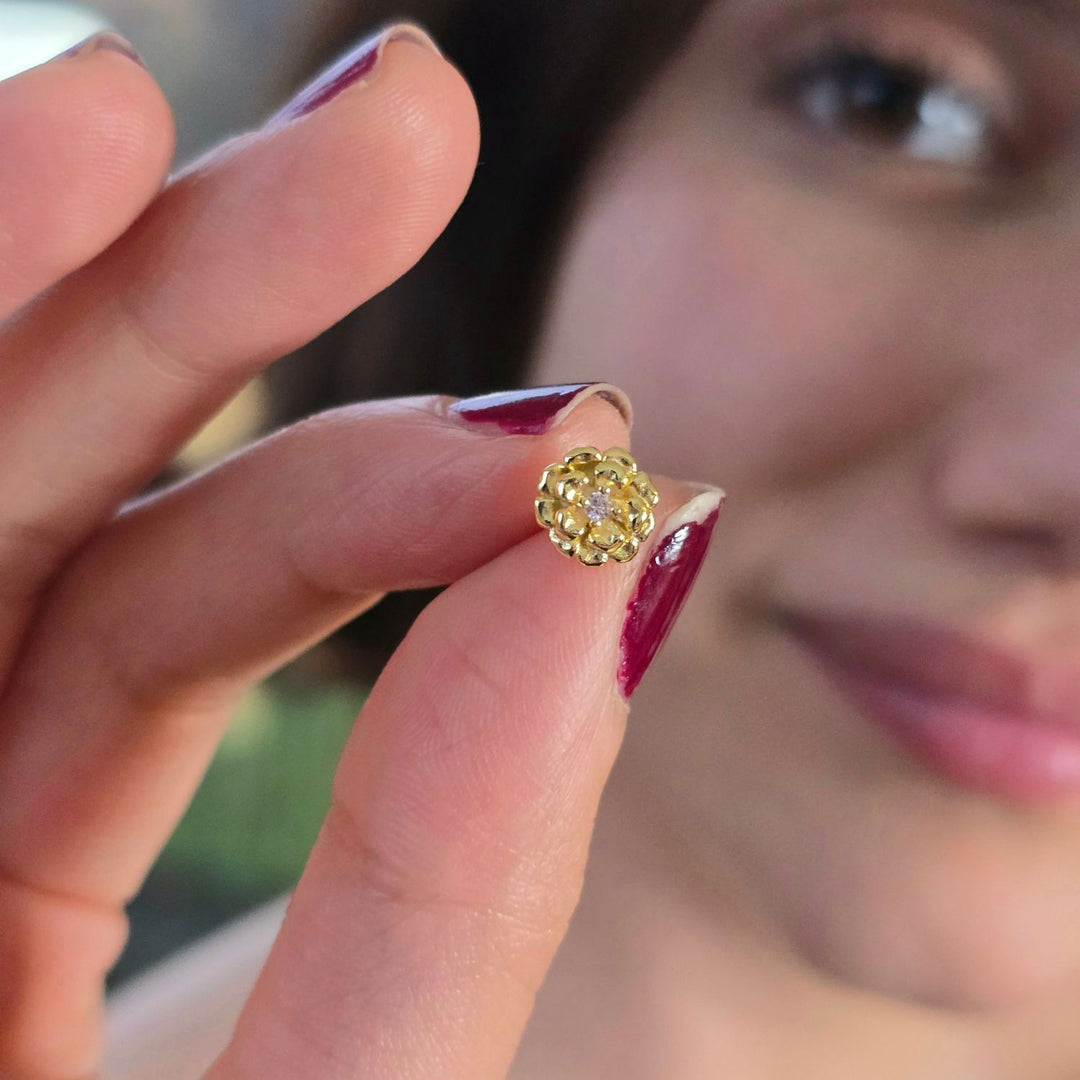 Pink Toumaline October Birthstone Marigold Birthflower Gold Plated Stud Earrings