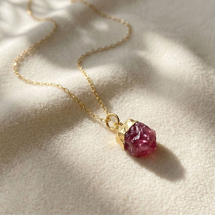 Raw Pink Tourmaline October Birthstone Gold Plated Charm Necklace
