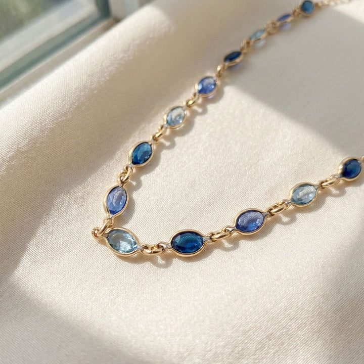 18ct Gold Plated Blue Multi Gemstone Crystal Necklace