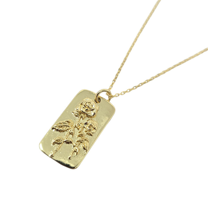 Dainty Rose June Birth Floral Flower Gold Plated Charm Necklace