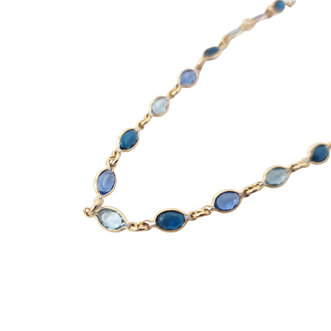 18ct Gold Plated Blue Multi Gemstone Crystal Necklace
