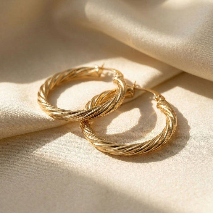 24ct Gold Vermeil Circle Rope Textured Earrings
